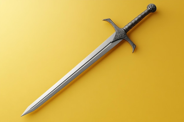 a sword on a yellow background with a yellow background