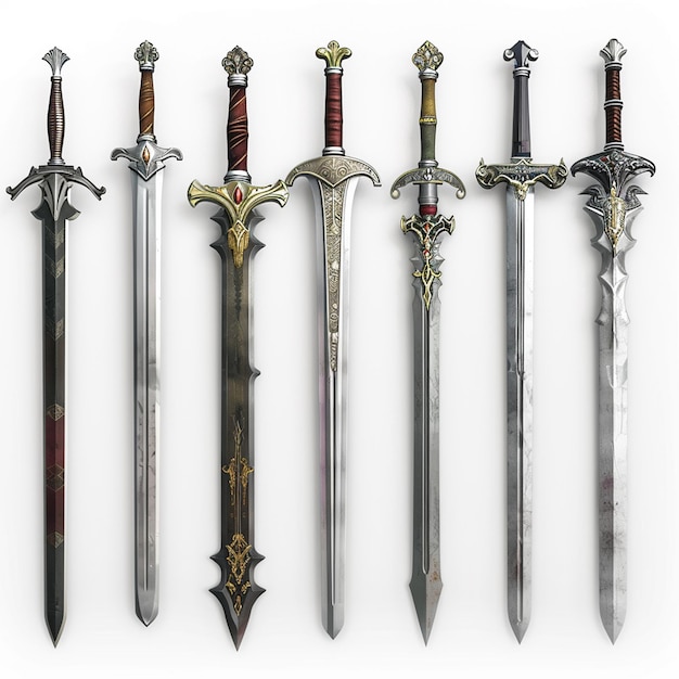 Swords 3D icons colorful real color white background