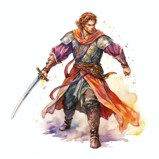 Swordsman Medieval watercolor fantasy