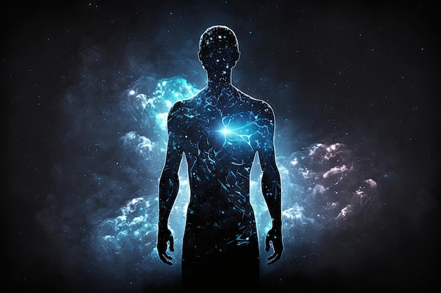 Syber space concept of glowing astral body silhouette neural network AI generated art