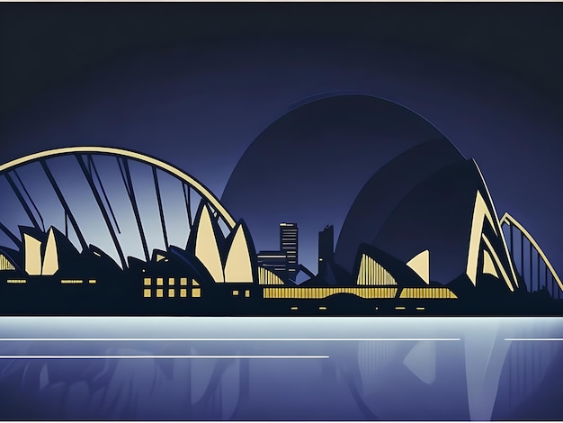 Sydney cityOpera house silhouette on night background vector illustrationHorizontal Ai generated