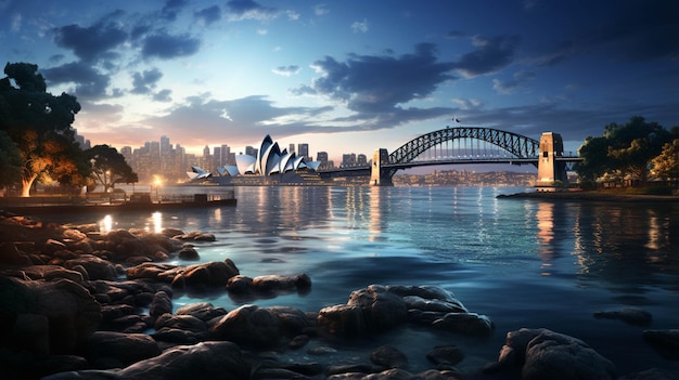 Sydney harbor bridge with a light blue