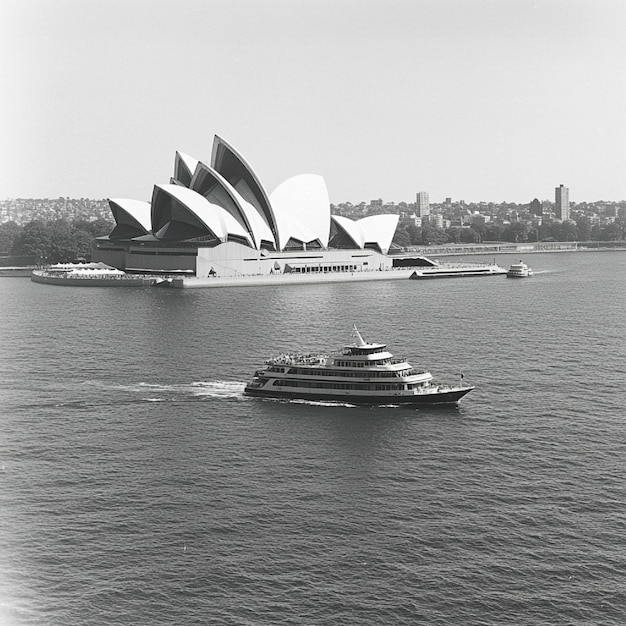 The Sydney Opera House with its distinctive sailshaped roof against the harbor