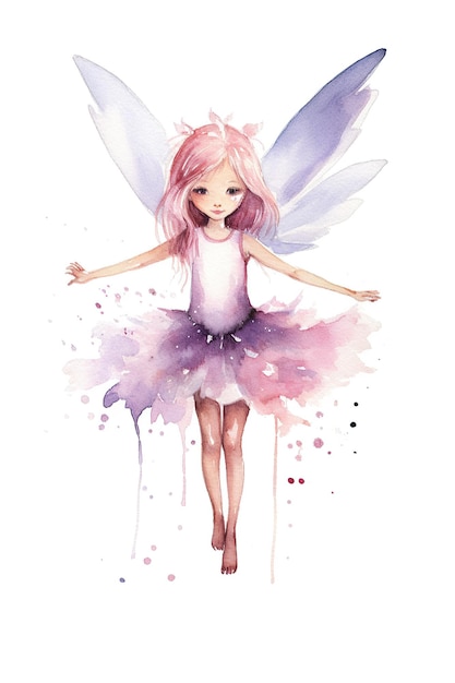 Sylph fairy dancing watercolor clipart cute isolated on white background with Generative AI