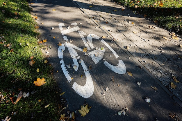 Symbol of bike path in the autumn park