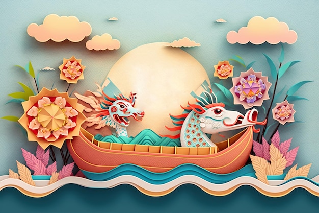 Symbol of dragon boat racing Generative AI illustration