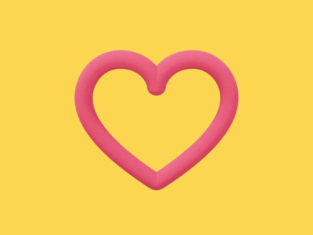 Symbol of love Toy heart Red single color On a yellow monochrome background Front view 3d rendering