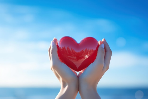 Symbol of Love Woman Holding Heart in the Sky