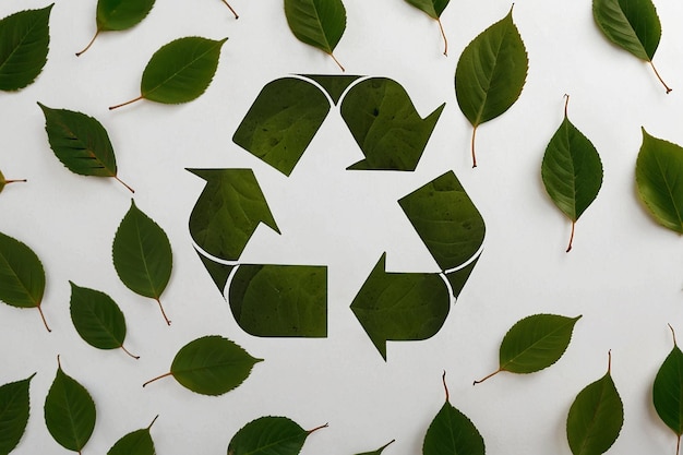 Photo a symbol of waste recycling with green leaves environmental protection concept