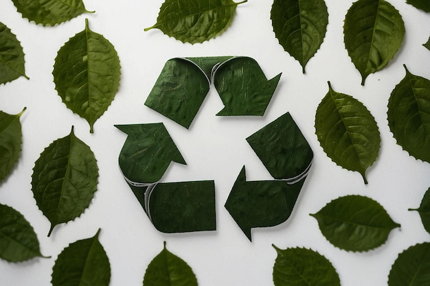 Photo a symbol of waste recycling with green leaves environmental protection concept