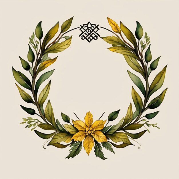 Photo symbol of a yellow wreath simple stylized graphic logo medieval ancient greek design