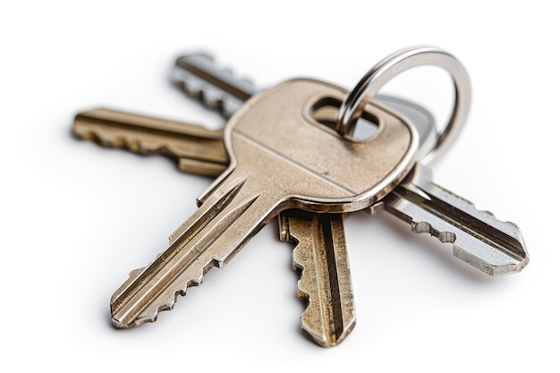 Symbolic Door Keys on White Background Representing Homeownership