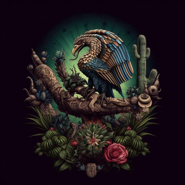 Photo symbolic eagle and serpent icons of mexican heritage