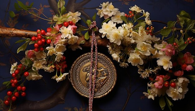 a symbolic representation of the Martisor tied to a blooming tree branch