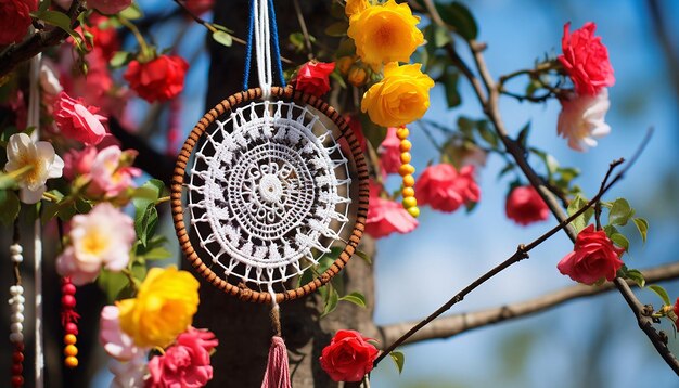 a symbolic representation of the Martisor tied to a blooming tree branch