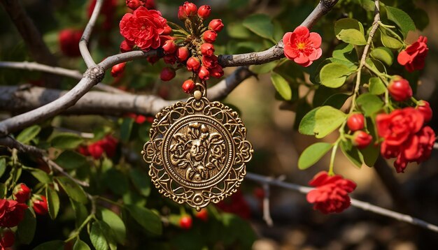 a symbolic representation of the Martisor tied to a blooming tree branch