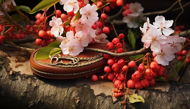 a symbolic representation of the Martisor tied to a blooming tree branch