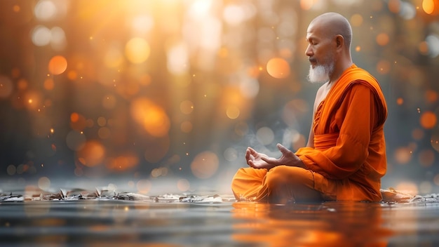 The Symbolism of a Buddhist Monk Meditating in Lotus Position Spiritual Connection and Mindfulness Concept Buddhist Tradition Meditation Practices Lotus Position Spiritual Significance