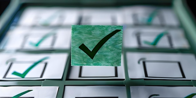 Photo symbolism of green voting tick in checkbox a representation of fundamental right to choose in elections concept voting rights green checkbox election symbolism fundamental choices