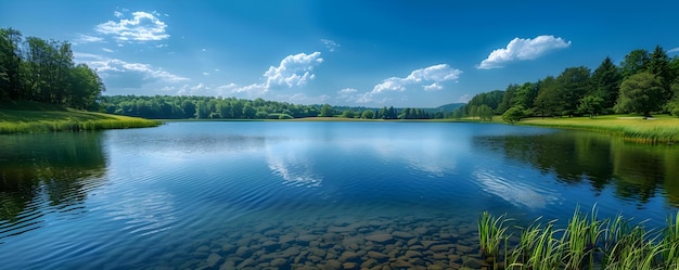 Symbolism of a serene lake under a clear sky A reflection of a tranquil mind Concept Tranquility Reflection Serenity Clear Sky Symbolism