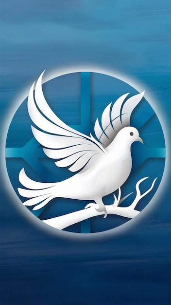 Photo symbolized peace chart in form of white dove on blue background