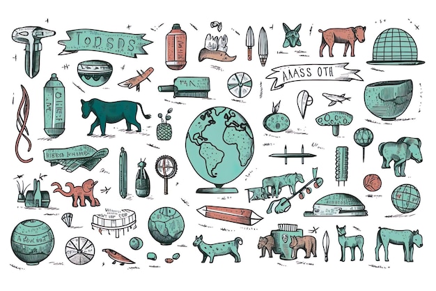 Symbols and drawings for a school geography lesson