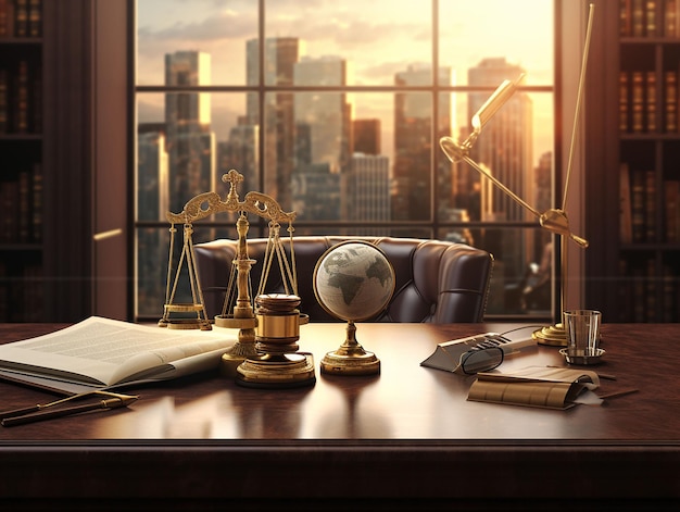 symbols of justice in judge's office generated ai