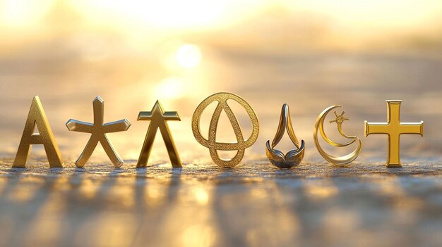 Photo symbols of various religions arranged in harmony representing unity in diversity