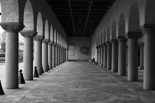 Symmetric colonnade of the stone building