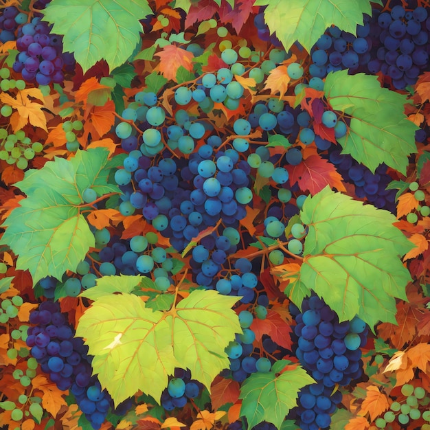 Symmetric Grapevine Mosaic Seamless Pattern