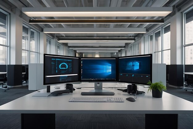 A symmetrical arrangement of modern desktops in a mini