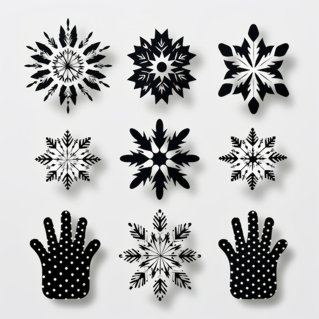 Symmetrical Black And White Snowflake Mittens Vector Art