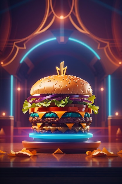 Symmetrical Burger Delight Vivid Colors and Intricate Details