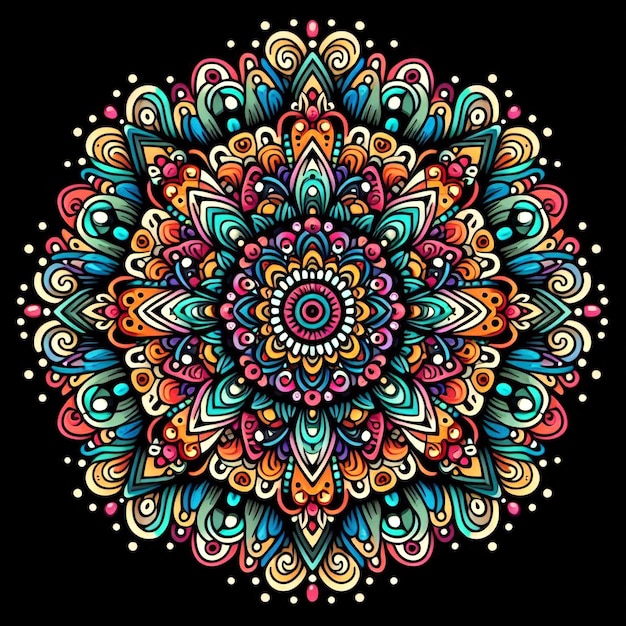 Symmetrical mandala design featuring bold colors and geometric patterns