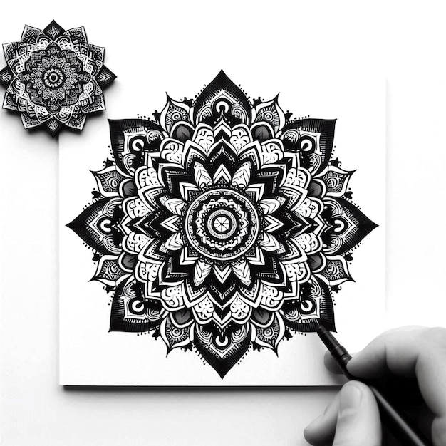 Photo symmetrical mandala design featuring bold colors and geometric patterns