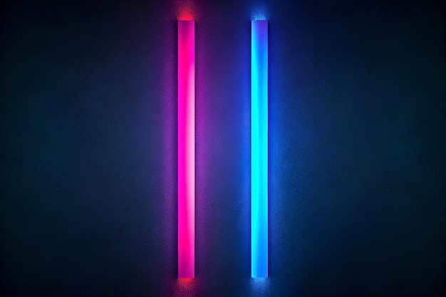 Photo symmetrical neon lights blue left pink right on dark wall give modern minimalist vibe background