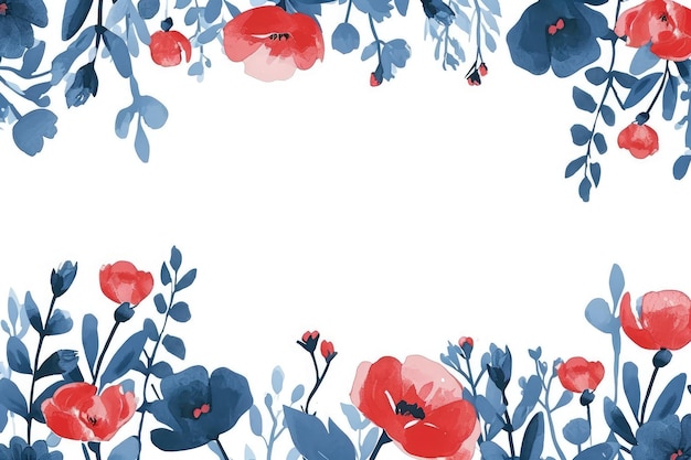 Symmetrical red and blue floral border with white space