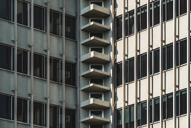 Symmetrical view of the inner corner of a vintage urban building