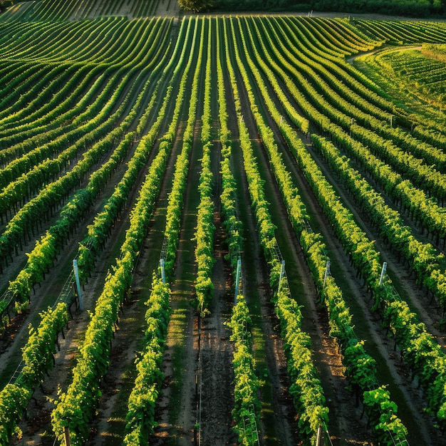 Photo symmetrical vineyard patterns under bright sunlight in bordeaux