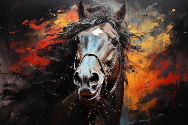 A Symphony of Colors Expressive Watercolor Abstraction Depicting Horses Generative AI