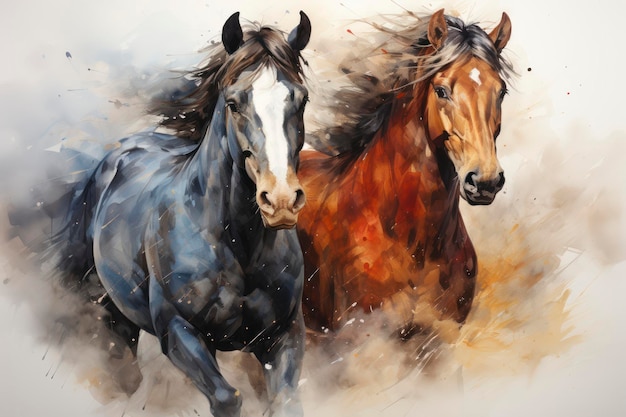 A Symphony of Colors Expressive Watercolor Abstraction Depicting Horses Generative AI