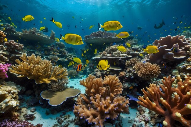 The symphony of coral reefs and colorful fishes