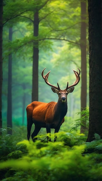 A Symphony of Life in a Lush Green Forest with Vibrant Wildlife