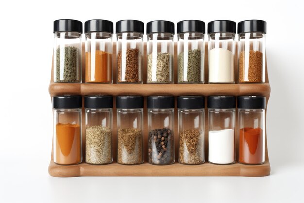 Photo symphony of spices a colorful melange in a spice rack on white or png transparent background