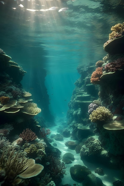 The symphony of underwater coral reefs and colorful fishes