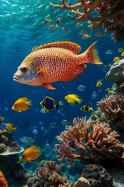 The symphony of underwater coral reefs and colorful fishes