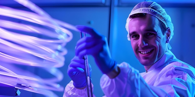 Photo synthetic biologist excitedly manipulates carbon nanotubes to create lifesaving medicine concept synthetic biology carbon nanotubes medicine creation exciting discoveries lifesaving innovation