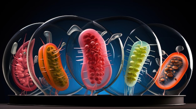 Synthetic biology engineered organisms custom lifeforms solid color background