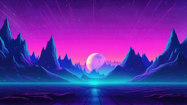 Synthwave 80s 90s neon background Blue Purple Retro cyberpunk illustration instagram social format