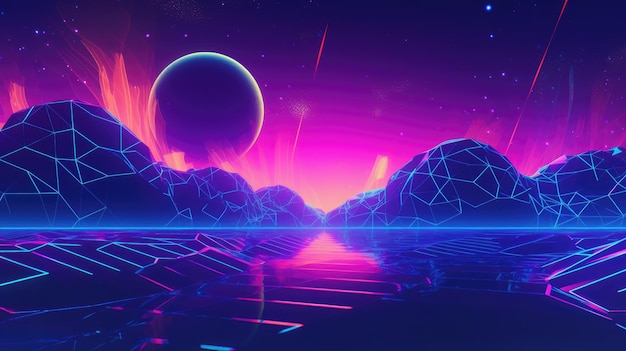 Synthwave 80s 90s neon background Blue Purple Retro cyberpunk illustration instagram social format